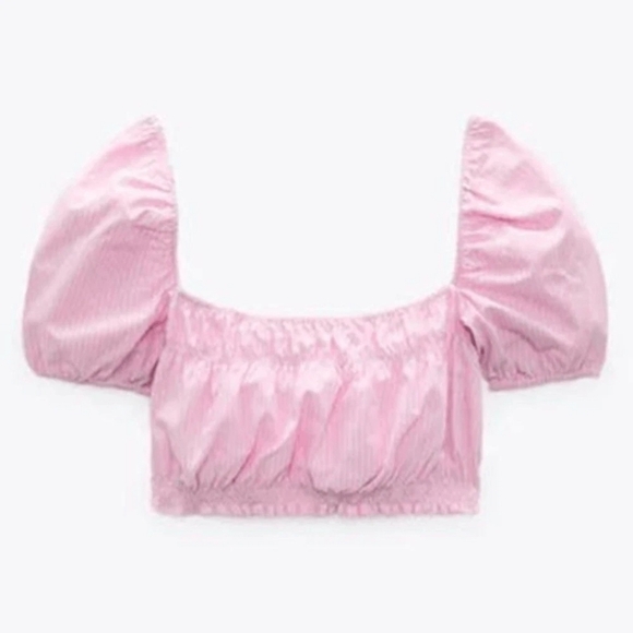 Zara Pink Puff Sleeve Crop Top - Picture 4 of 6